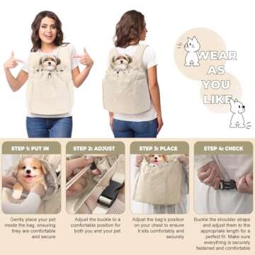 TailTrek Dog Front Carrier Backpack, Adjustable Pet Dog Carrier Backpack Ventilated Mesh Dog Travel Backpack with Zippered Side Windows for Traveling Hiking for Small Medium Dogs Cats (Max 15 lbs)