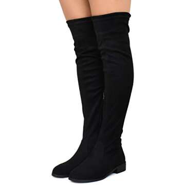 Premier Standard - Women's Fashion Comfy Vegan Suede Block Heel Side Zipper Back Lace Thigh High Over The Knee Boots,Black Suede O14,9