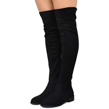 Premier Standard - Women's Fashion Comfy Vegan Suede Block Heel Side Zipper Back Lace Thigh High Over The Knee Boots,Black Suede O14,9