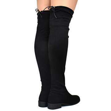 Premier Standard - Women's Fashion Comfy Vegan Suede Block Heel Side Zipper Back Lace Thigh High Over The Knee Boots,Black Suede O14,9