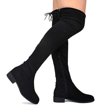 Premier Standard - Women's Fashion Comfy Vegan Suede Block Heel Side Zipper Back Lace Thigh High Over The Knee Boots,Black Suede O14,9