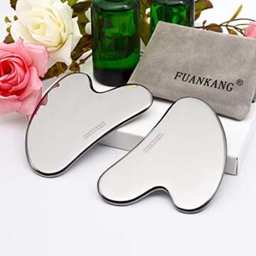 FUANKANG Gua Sha Facial Tools with Travel Pouch Stainless Steel Scraping Massage Tool for Face