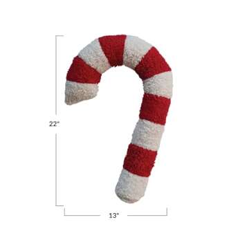 Creative Co-Op, Red and White Cotton Sherpa Candy Cane Shaped Pillow