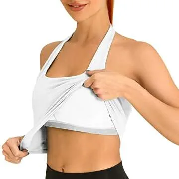 H-Quenby Halter Sports Bras for Women Backless Crop Bras Top with Built in Bra for Yoga Running Fitness White