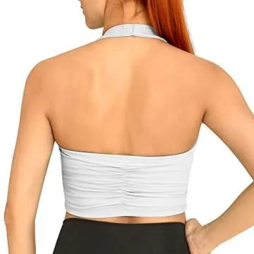 H-Quenby Halter Sports Bras for Women Backless Crop Bras Top with Built in Bra for Yoga Running Fitness White
