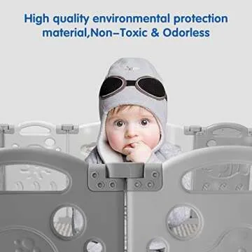 Albott Baby Playpen, Upgraded 14 Panels Foldable Baby Fence with Game Panel and Safety Gate, Adjustable Shape, Portable Baby Play Yards for Children Toddlers Indoors or Outdoors (White+Grey,14 Panel)