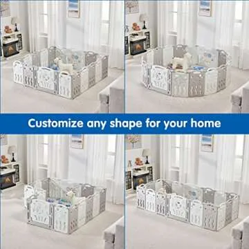 Albott Baby Playpen, Upgraded 14 Panels Foldable Baby Fence with Game Panel and Safety Gate, Adjustable Shape, Portable Baby Play Yards for Children Toddlers Indoors or Outdoors (White+Grey,14 Panel)