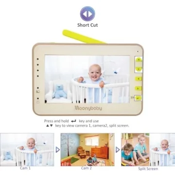 Moonybaby Baby Monitor Dual PTZ Cameras No WiFi Split Screen