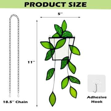 Royxen Stained Glass Window Hanging Green Plants Artificial Deocr Faux Plant Suncatchers, Gift for P...