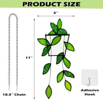 Royxen Stained Glass Window Hanging Green Plants Artificial Deocr Faux Plant Suncatchers, Gift for P...