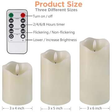 VIEWELLD Flickering Flameless Candles with Remote and Timer, Realistic LED Candles, Battery Operated Candles for Christmas Home Wedding Birthday Decoration, Real Wax Set of 3(Ivory White)