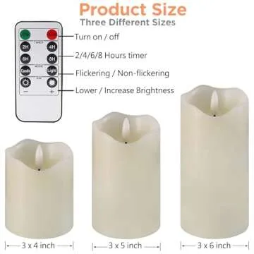 VIEWELLD Flickering Flameless Candles with Remote and Timer, Realistic LED Candles, Battery Operated Candles for Christmas Home Wedding Birthday Decoration, Real Wax Set of 3(Ivory White)