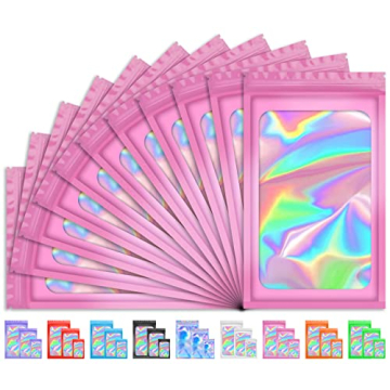 TIFICAL 100 PCS Smell Proof Bag, Packaging Bags, Holographic Mylar Bags, Foil Resealable Bags for Sm...