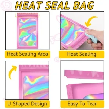 TIFICAL 100 PCS Holographic Smell Proof Bags for Storage