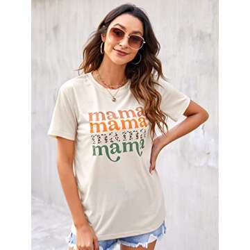 Blooming Jelly Womens Mama Shirt Solid Color Basic Tees Cute Summer Tops Casual Mom Life Shirts （Large,Beige）
