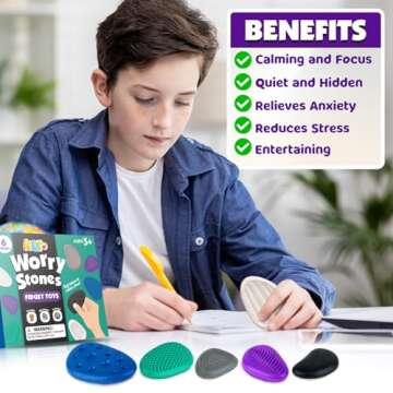 Fidget Toys Adults Sensory Stone: 6 Pack Textured Worry Stone for Autism Kids Calming Down - Fidget Stress Toys for Anxiety Relief - Small Students Prizes Fidget Toys