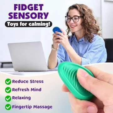 Fidget Toys Adults Sensory Stone: 6 Pack Textured Worry Stone for Autism Kids Calming Down - Fidget Stress Toys for Anxiety Relief - Small Students Prizes Fidget Toys