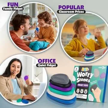 Fidget Toys Adults Sensory Stone: 6 Pack Textured Worry Stone for Autism Kids Calming Down - Fidget Stress Toys for Anxiety Relief - Small Students Prizes Fidget Toys