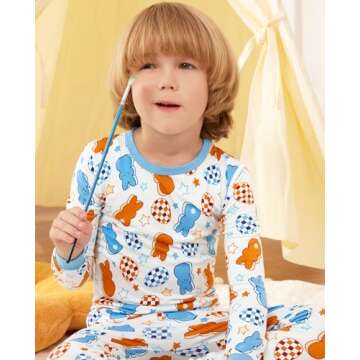 babee Reshinee Bamboo Viscose Toddler Easter Pajamas Boys Girls Kids Baby 2pcs 6-7Y Long-Sleeve Pyjamas Set Egg Pjs