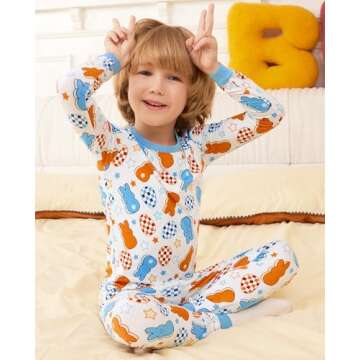 babee Reshinee Bamboo Viscose Toddler Easter Pajamas Boys Girls Kids Baby 2pcs 6-7Y Long-Sleeve Pyjamas Set Egg Pjs