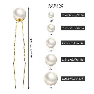 Dayofun 18 Pieces Wedding Pearl Hair Pins, U Pearl Shaped Hair Accessories for Brides Bridesmaids Wo...