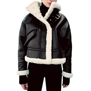 Flygo Women's Stylish Faux Leather Moto Jacket for Winter