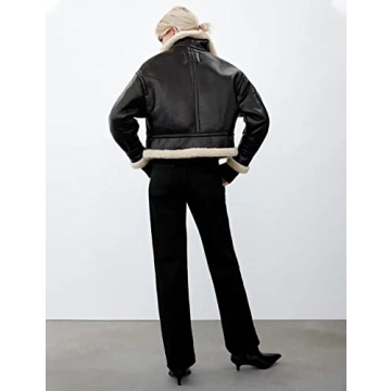 Flygo Women's Stylish Faux Leather Moto Jacket for Winter