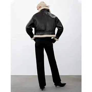 Flygo Women's Stylish Faux Leather Moto Jacket for Winter