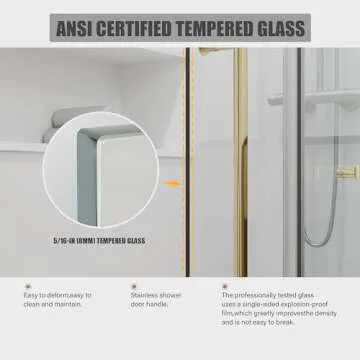 Shower Door 56-60" W × 76" H Glass Shower Door with 5/16"(8mm) Clear Tempered Glass,Frameless Shower Door with Handle and Seal Strip for Waterproof,Sliding Shower Door in Stylish and Modern,Gold