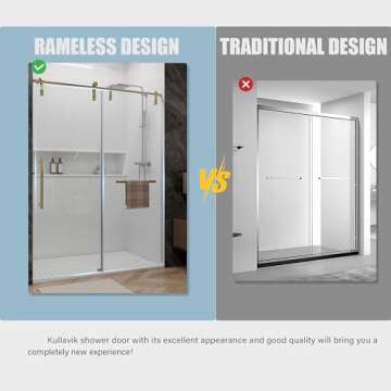 Shower Door 56-60" W × 76" H Glass Shower Door with 5/16"(8mm) Clear Tempered Glass,Frameless Shower Door with Handle and Seal Strip for Waterproof,Sliding Shower Door in Stylish and Modern,Gold