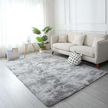 TEWWET Fluffy Rugs for Bedroom 5x7, Soft Shaggy Bedroom Rug, Fuzzy Plush Area Rugs for Dorm Living Room Kids Room, Non-Slip Indoor Floor Accent Area Carpet（Grey）