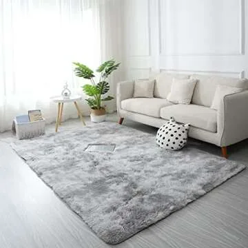 TEWWET Fluffy Rugs for Bedroom 5x7, Soft Shaggy Bedroom Rug, Fuzzy Plush Area Rugs for Dorm Living Room Kids Room, Non-Slip Indoor Floor Accent Area Carpet（Grey）