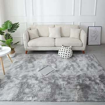 TEWWET Fluffy Rugs for Bedroom 5x7, Soft Shaggy Bedroom Rug, Fuzzy Plush Area Rugs for Dorm Living Room Kids Room, Non-Slip Indoor Floor Accent Area Carpet（Grey）