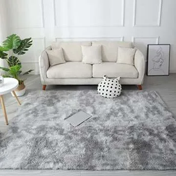 TEWWET Fluffy Rugs for Bedroom 5x7, Soft Shaggy Bedroom Rug, Fuzzy Plush Area Rugs for Dorm Living Room Kids Room, Non-Slip Indoor Floor Accent Area Carpet（Grey）