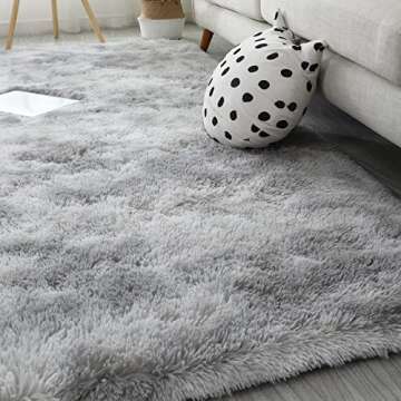 TEWWET Fluffy Rugs for Bedroom 5x7, Soft Shaggy Bedroom Rug, Fuzzy Plush Area Rugs for Dorm Living Room Kids Room, Non-Slip Indoor Floor Accent Area Carpet（Grey）