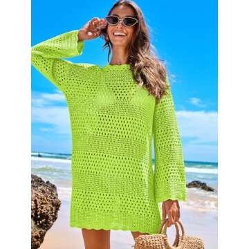 ANRABESS Women Swimsuit Crochet Swim Cover Up 2024 Summer Bathing Suit Swimwear Mesh Knit Beach Dres...