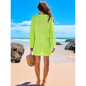 ANRABESS Women Swimsuit Crochet Swim Cover Up 2024 Summer Bathing Suit Swimwear Mesh Knit Beach Dress Vacation Outfits Green Medium