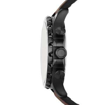 Fossil Men's Nate Quartz Stainless Steel & Leather Chronograph Watch - Black/Dark Brown (Model: JR14...
