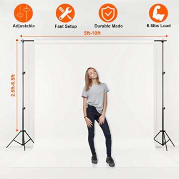 iMounTEK Backdrop Stand Photo Video Studio, 10Ft Wide Adjustable Backdrop Stand, Background Support ...