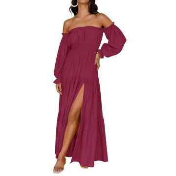 ZESICA Women's Boho Off Shoulder Long Sleeve Maxi Dress