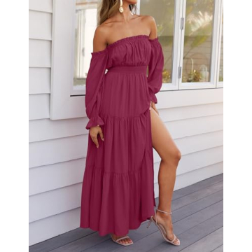 ZESICA Women's Boho Off Shoulder Long Sleeve Maxi Dress