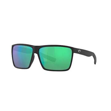 Costa Del Mar Mens Rincon Fishing and Watersports Rectangular Sunglasses, Black/Green Mirrored Polar...