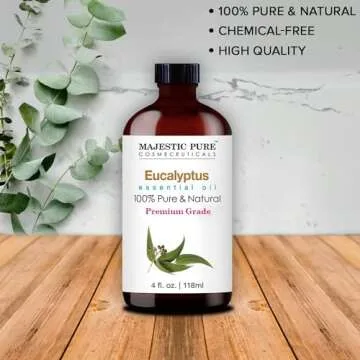 MAJESTIC PURE Eucalyptus Essential Oil | 100% Pure and Natural Eucalyptus Oil | Premium Grade Essential Oils for Hair Care, Home Diffusers, Skin, Aromatherapy, Massage and Humidifiers | 4 Fl Oz