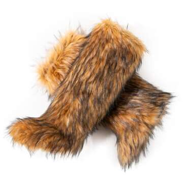 CEPEPRIN Women's Faux Fur Boots Furry Fuzzy Snow Boots Fluffy Winter Boots Warm Comfortable Knee-High Boots Outdoor Indoor Flat Shoes