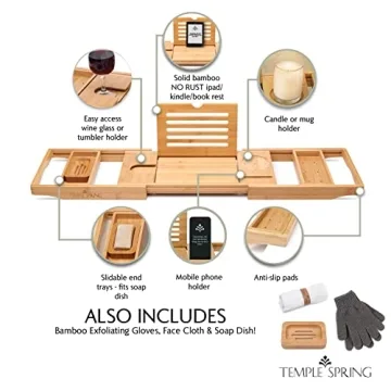 Temple Spring Bathtub Caddy Tray for Luxury Relaxation