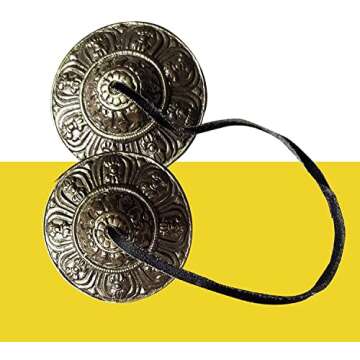 Tingsha Cymbals Tibetan Lucky Symbol Embossed Meditation Yoga Bell Chimes (Medium, Silver Vajra Symbol)