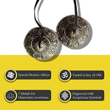 Tingsha Cymbals Tibetan Lucky Symbol Embossed Meditation Yoga Bell Chimes (Medium, Silver Vajra Symbol)