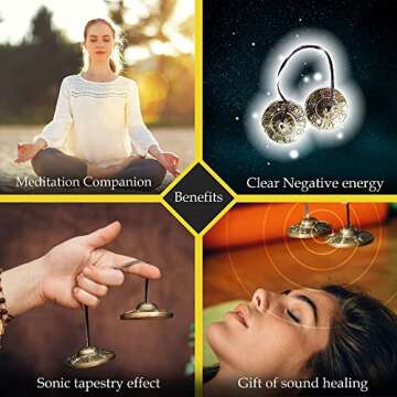 Tingsha Cymbals Tibetan Lucky Symbol Embossed Meditation Yoga Bell Chimes (Medium, Silver Vajra Symbol)