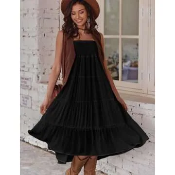 Zeagoo Women's High Waist Ruffle Maxi Skirt in Black