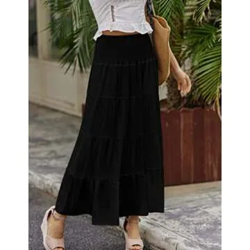 Zeagoo Women's High Waist Ruffle Maxi Skirt in Black